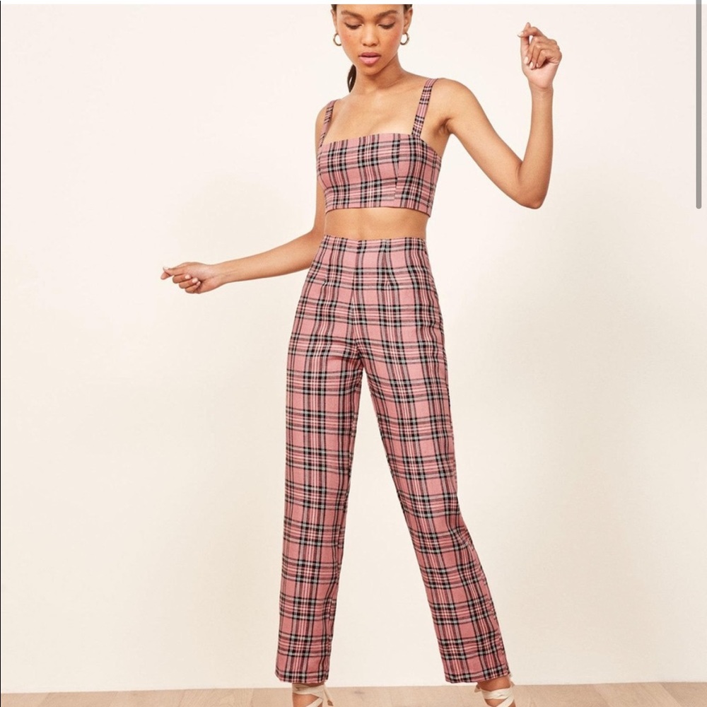 Reformation plaid pink two-piece set - crop tank with high waisted pant